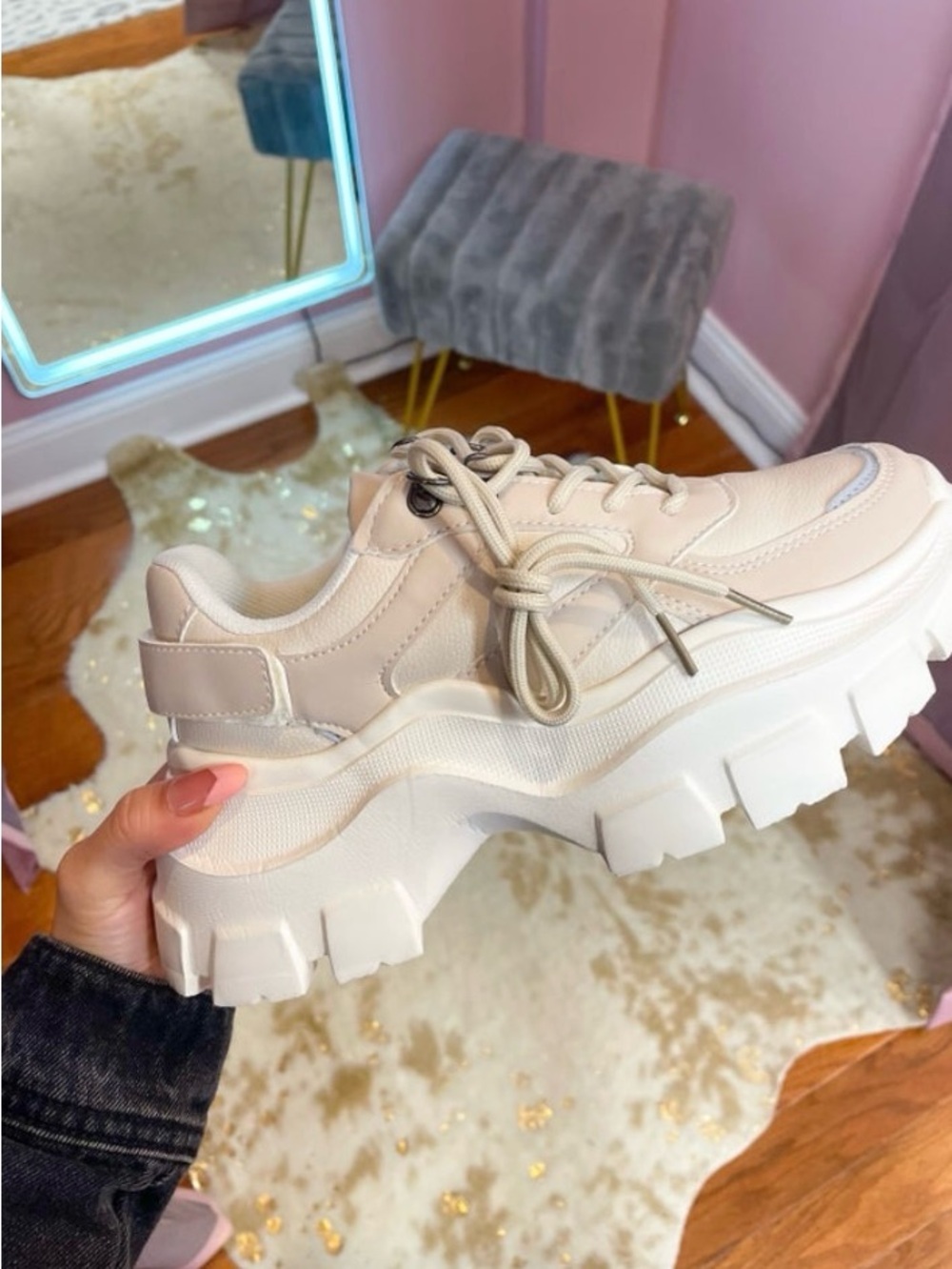 Chunky Platform Lace-Up Sneakers - Cream